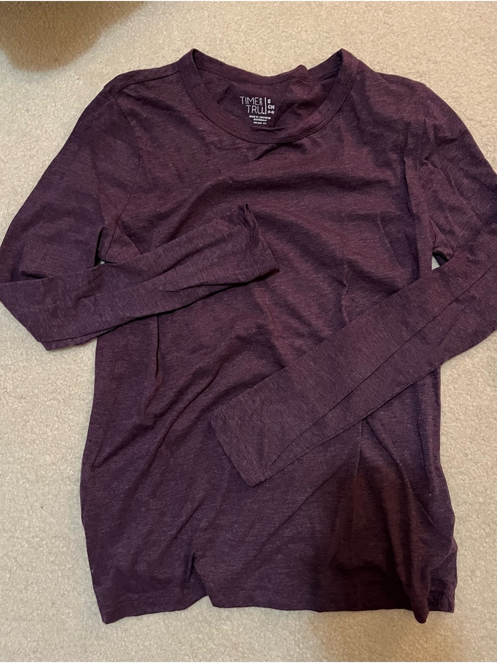 Time and Tru Woman’s Long Sleeve Crew Tee - Dark Plum